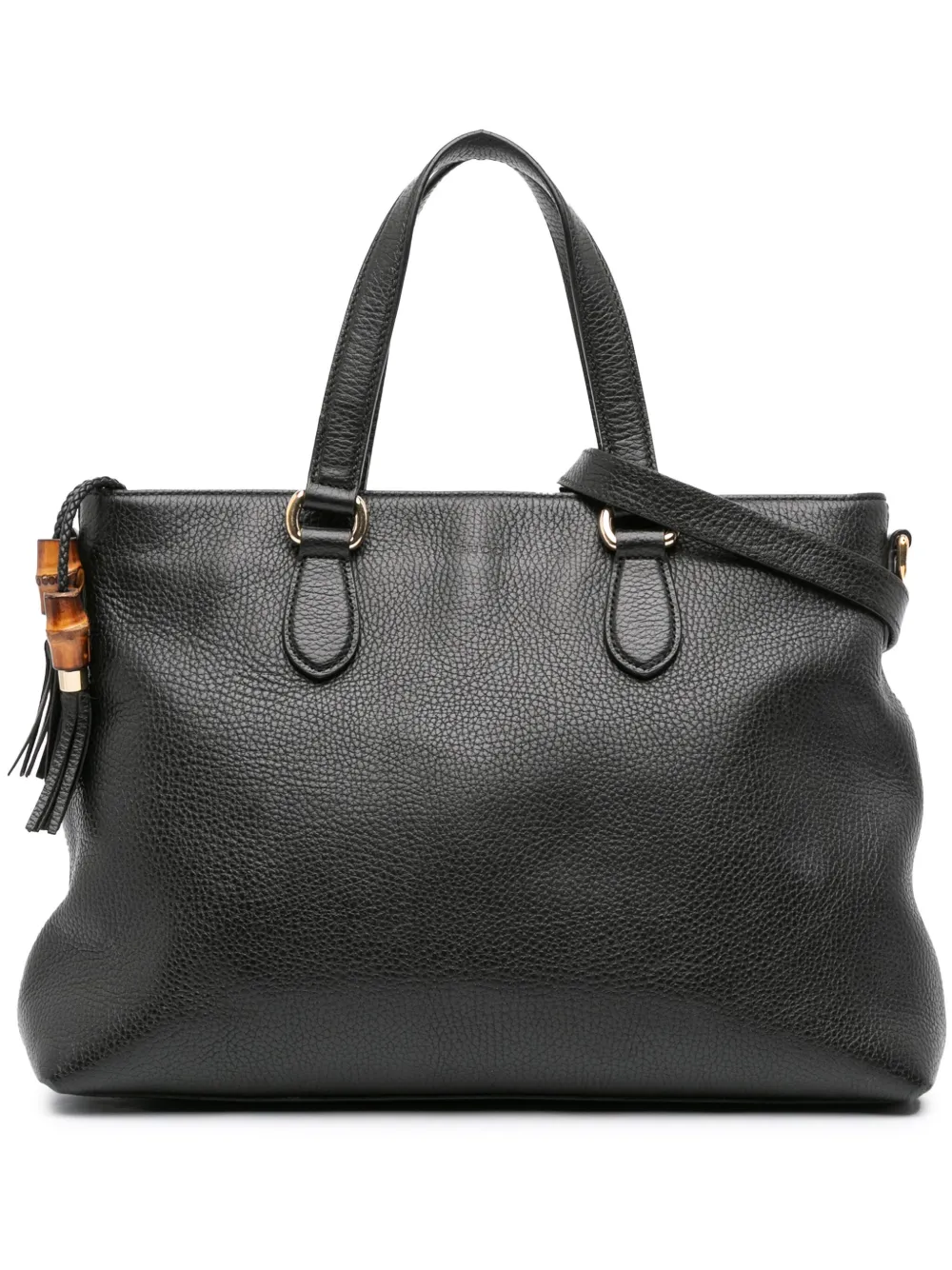 Pre-owned Gucci 2016-2025 Leather Bamboo Tassel Satchel In Black