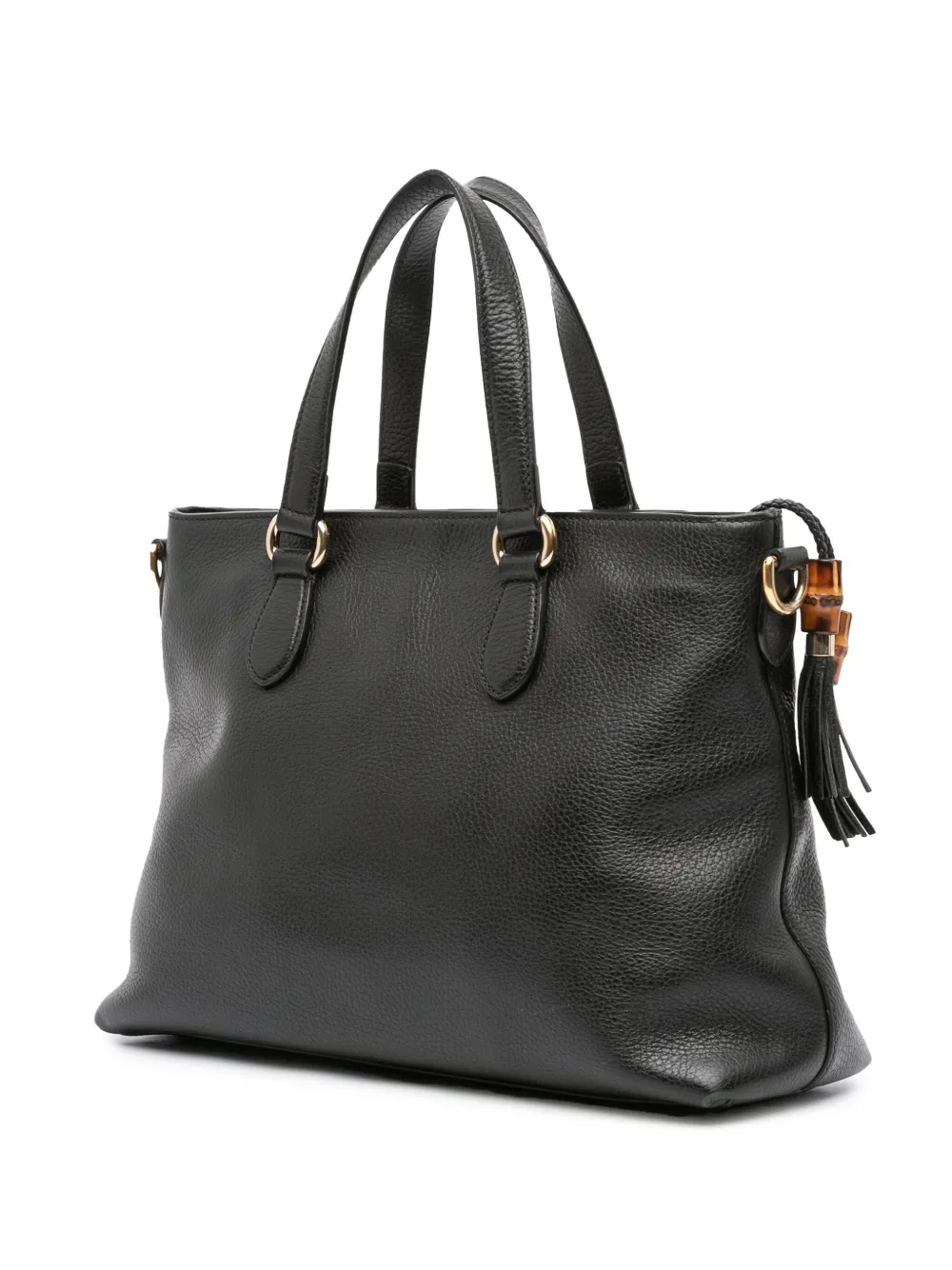 Pre-owned Gucci 2016-2025 Leather Bamboo Tassel Satchel In Black
