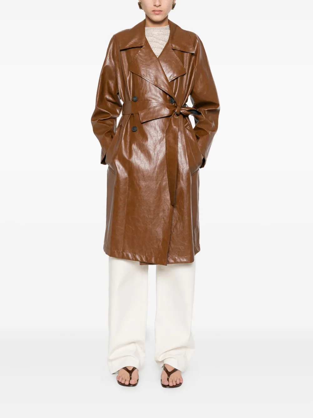 Carla G. Belted Leather Jacket In Brown