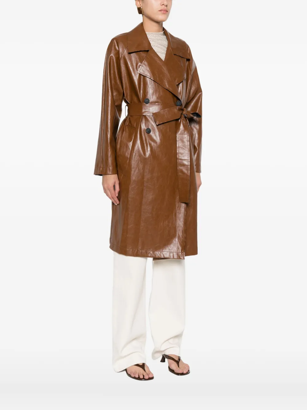 Carla G. Belted Leather Jacket In Brown