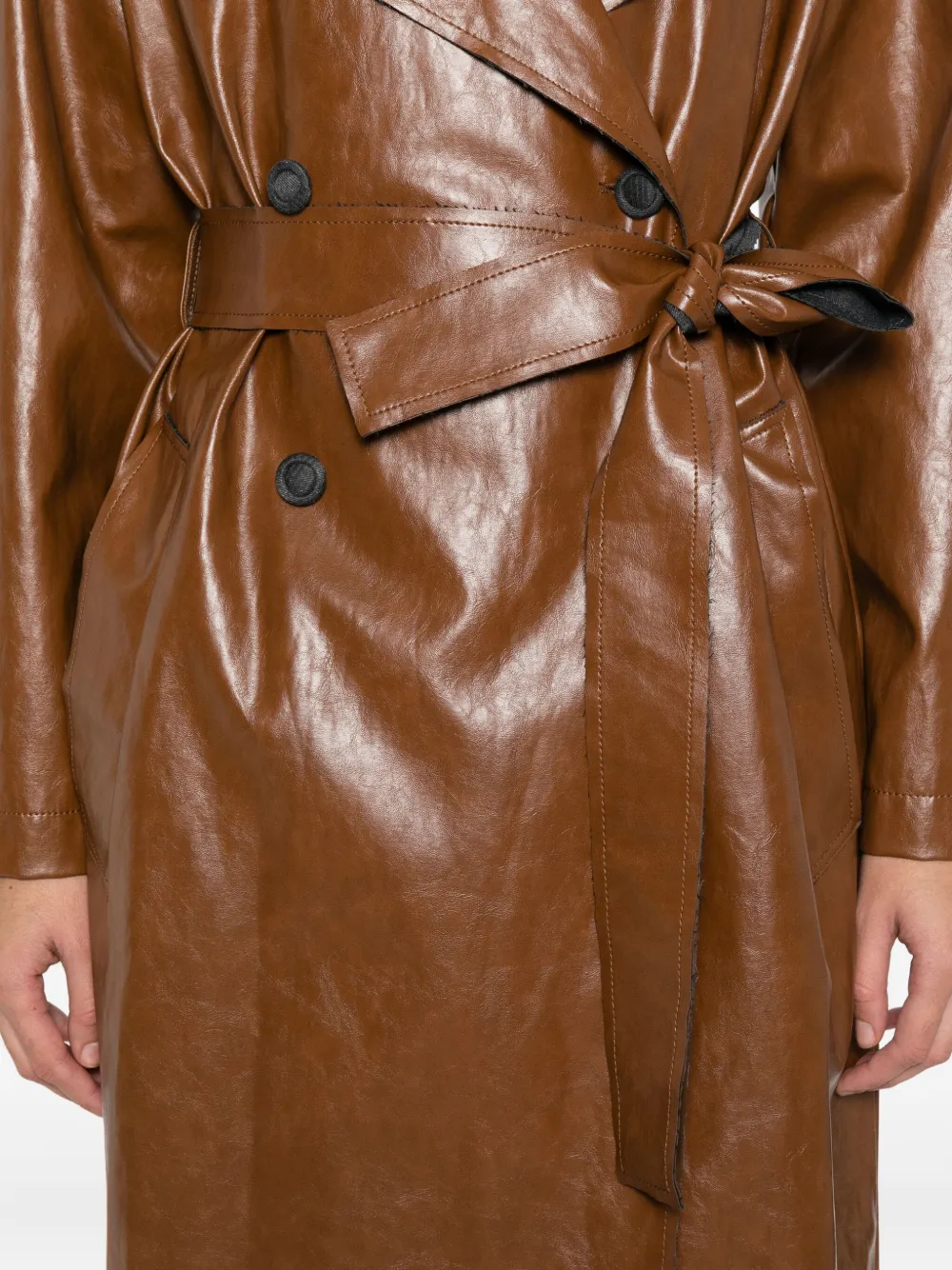 Carla G. Belted Leather Jacket In Brown