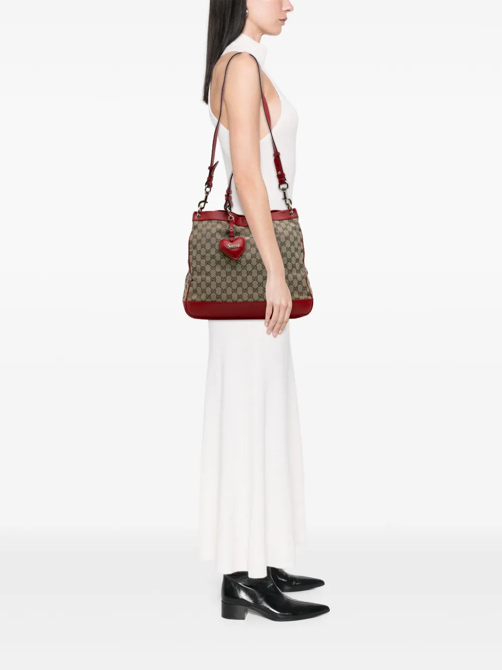 Pre-owned Gucci 2016-2025 Medium Gg Canvas Valentine Top Handle Bag Satchel In Brown