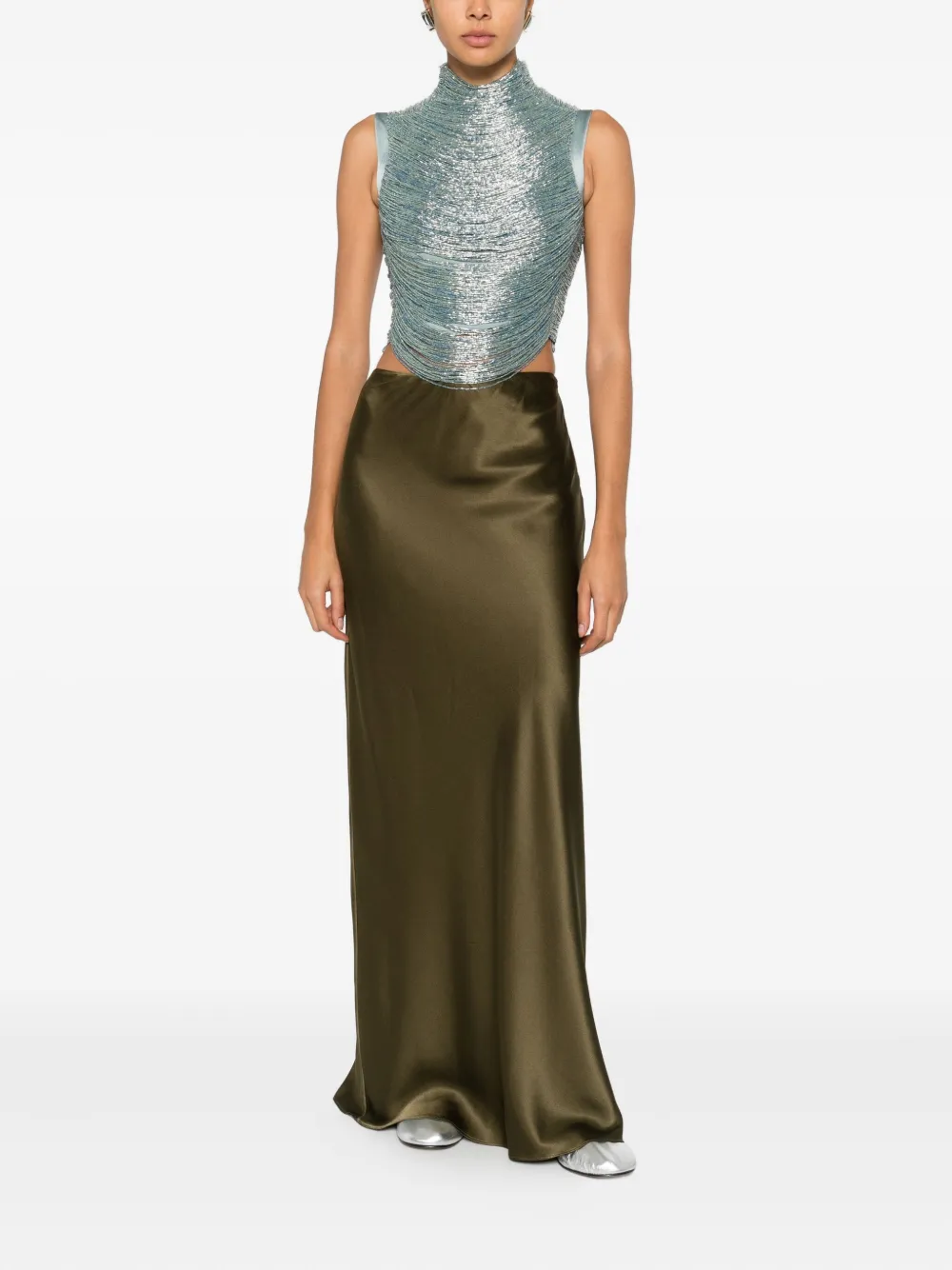 Cult Gaia Taraji Beaded High-neck Top In Blue