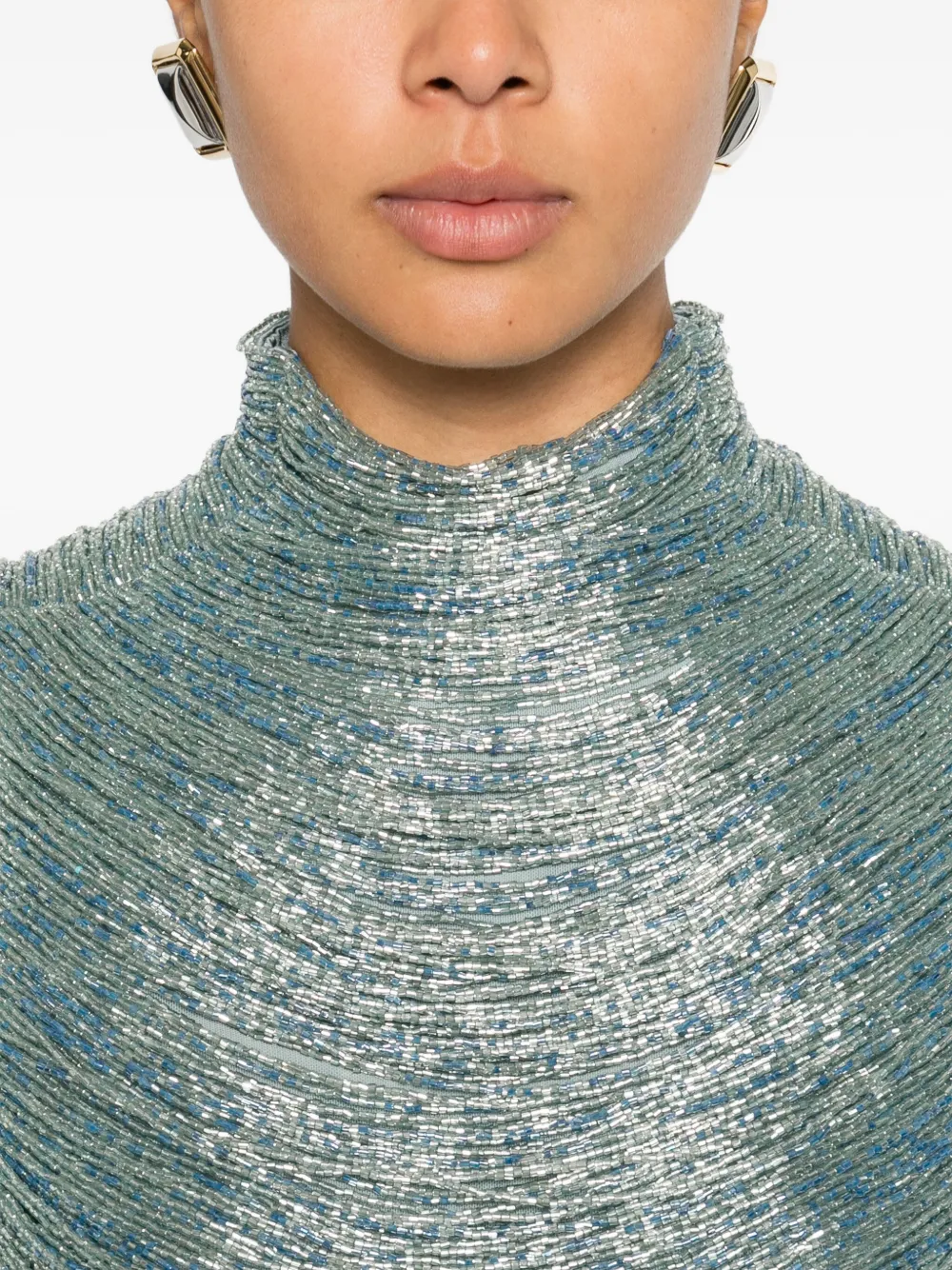Cult Gaia Taraji Beaded High-neck Top In Blue