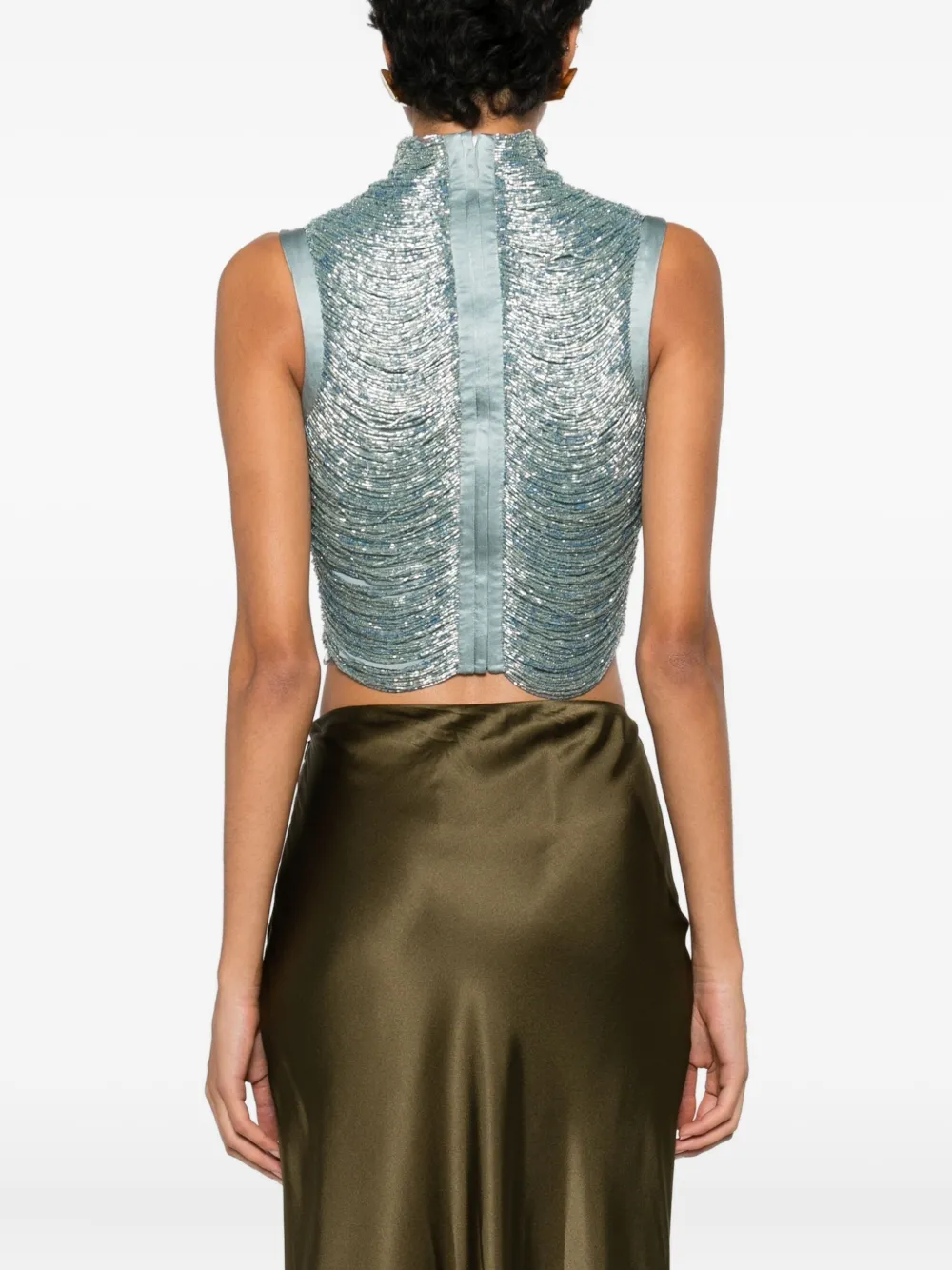 Cult Gaia Taraji Beaded High-neck Top In Blue