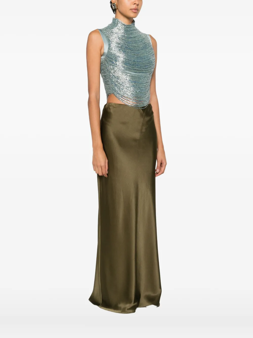 Cult Gaia Taraji Beaded High-neck Top In Blue