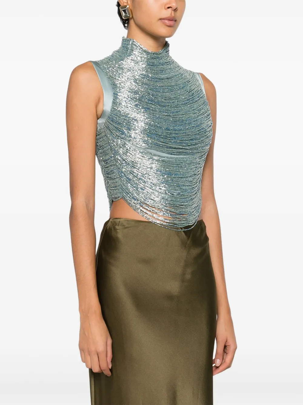 Cult Gaia Taraji top met hoge hals en kralen Blauw