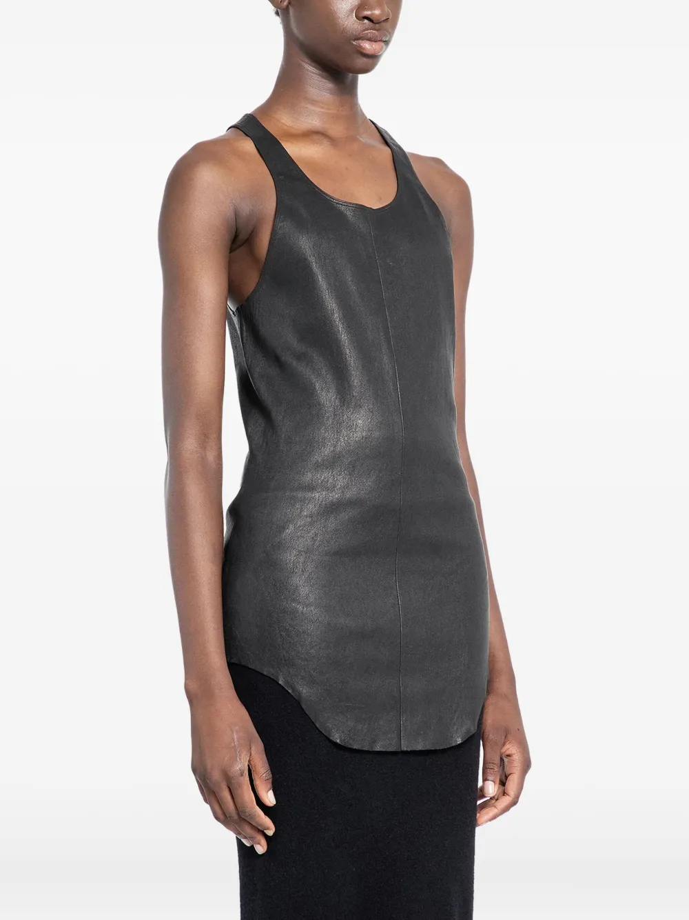 Rick Owens Porterville Leather Tank Top In Silver