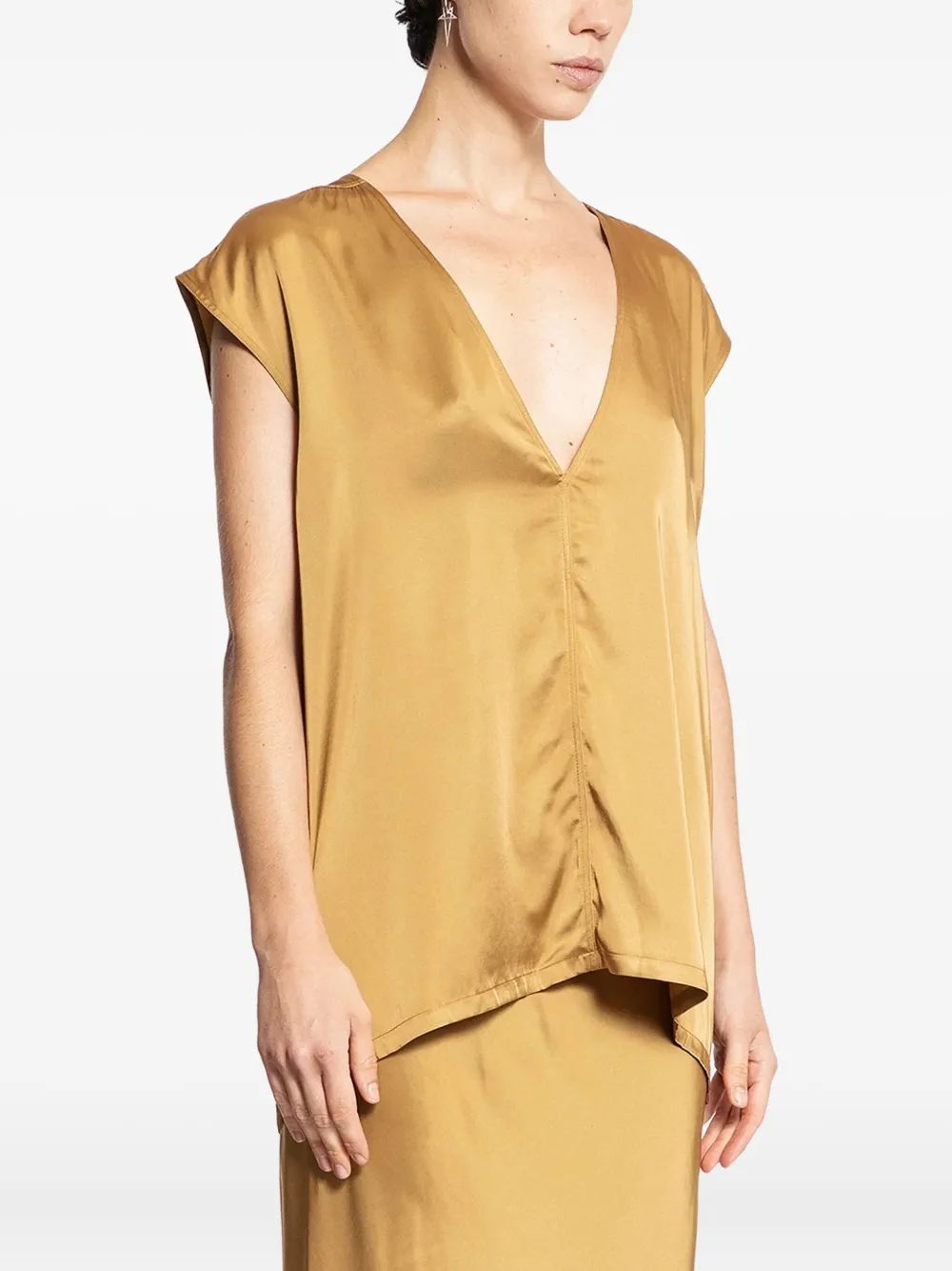 Rick Owens Porterville Dylan V-neck Top In Gold