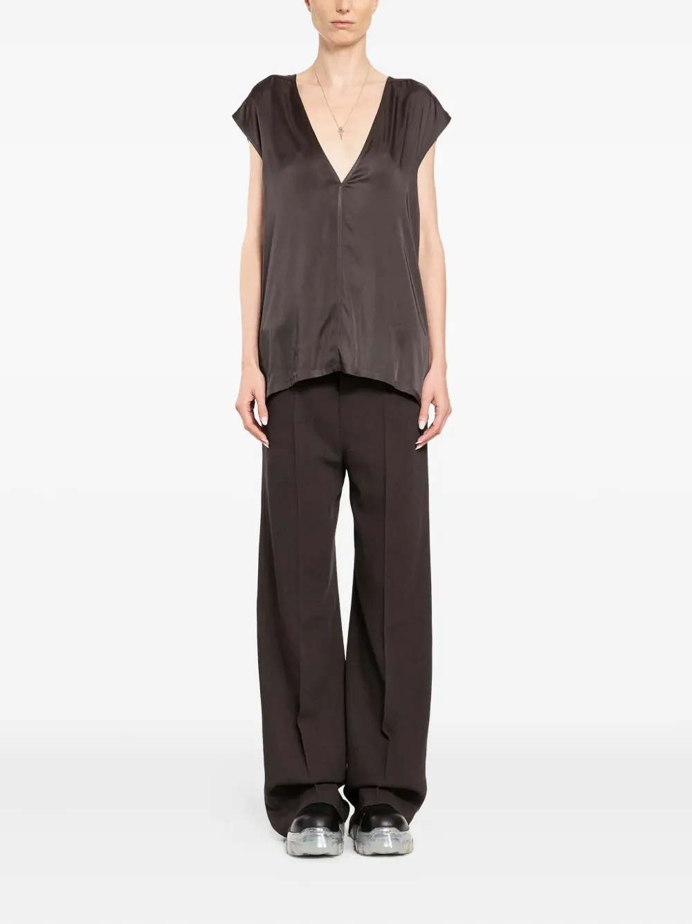 Rick Owens Dylan V-neck Blouse In Brown