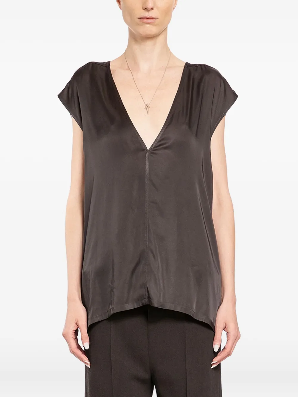 Rick Owens Dylan V-neck Blouse In Brown