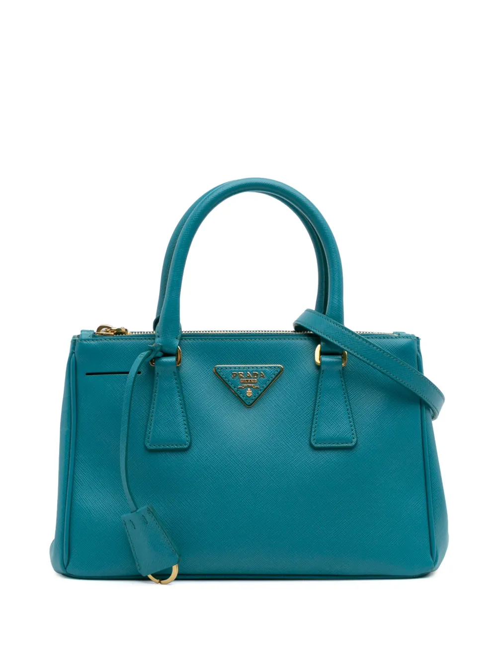 Pre-owned Prada 2010-2025 Mini Saffiano Lux Galleria Double Zip Satchel In Blue