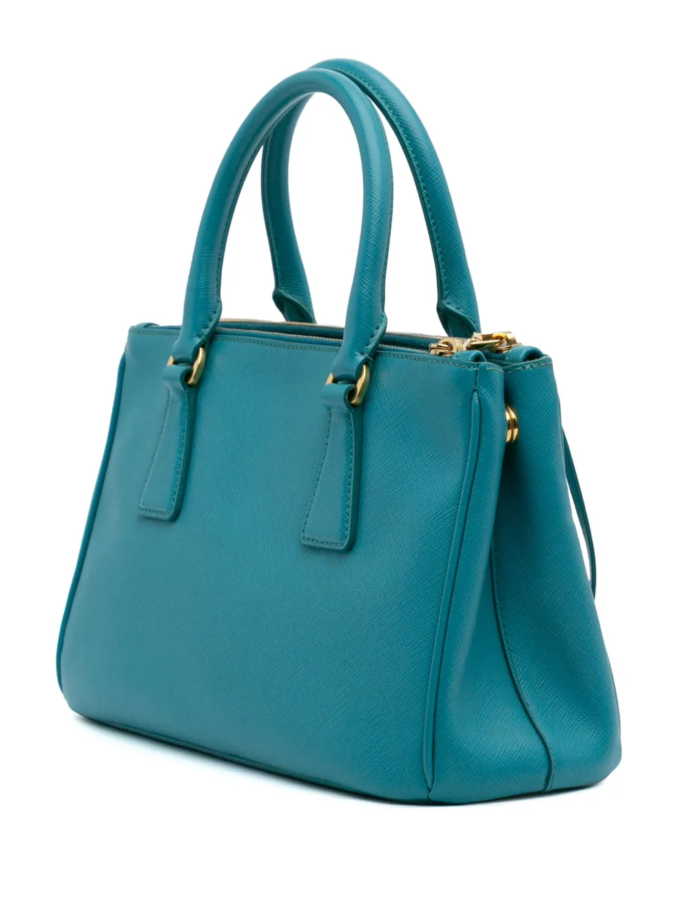 Pre-owned Prada 2010-2025 Mini Saffiano Lux Galleria Double Zip Satchel In Blue