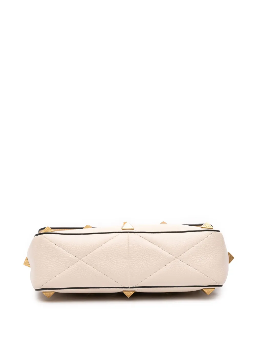 Pre-owned Valentino Garavani 2018-2025 Large Grained Calfskin Roman Stud Satchel In White