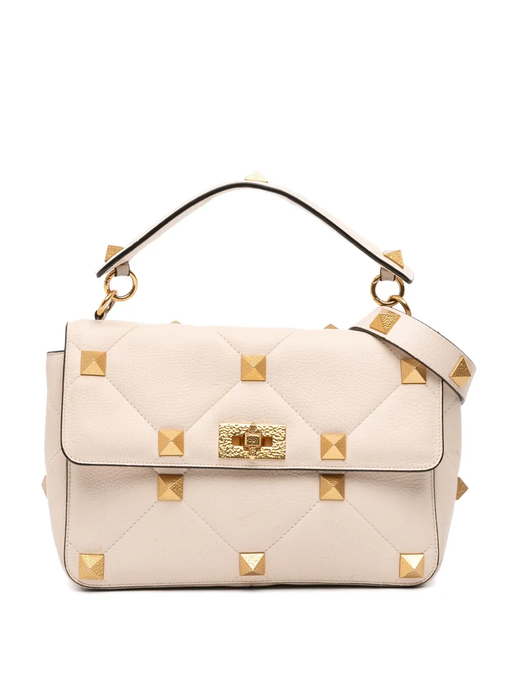 Valentino Garavani Pre-Owned 2018-2025 ラージ グレインカーフ ローマンスタッズ サッチェルバッグ -