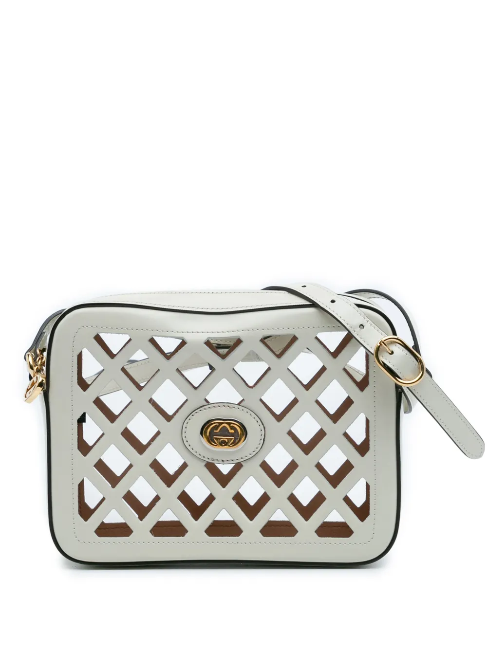 Pre-owned Gucci 2016-2025 Cutout Leather And Flora Canvas Infinity Crossbody Bag In Multi