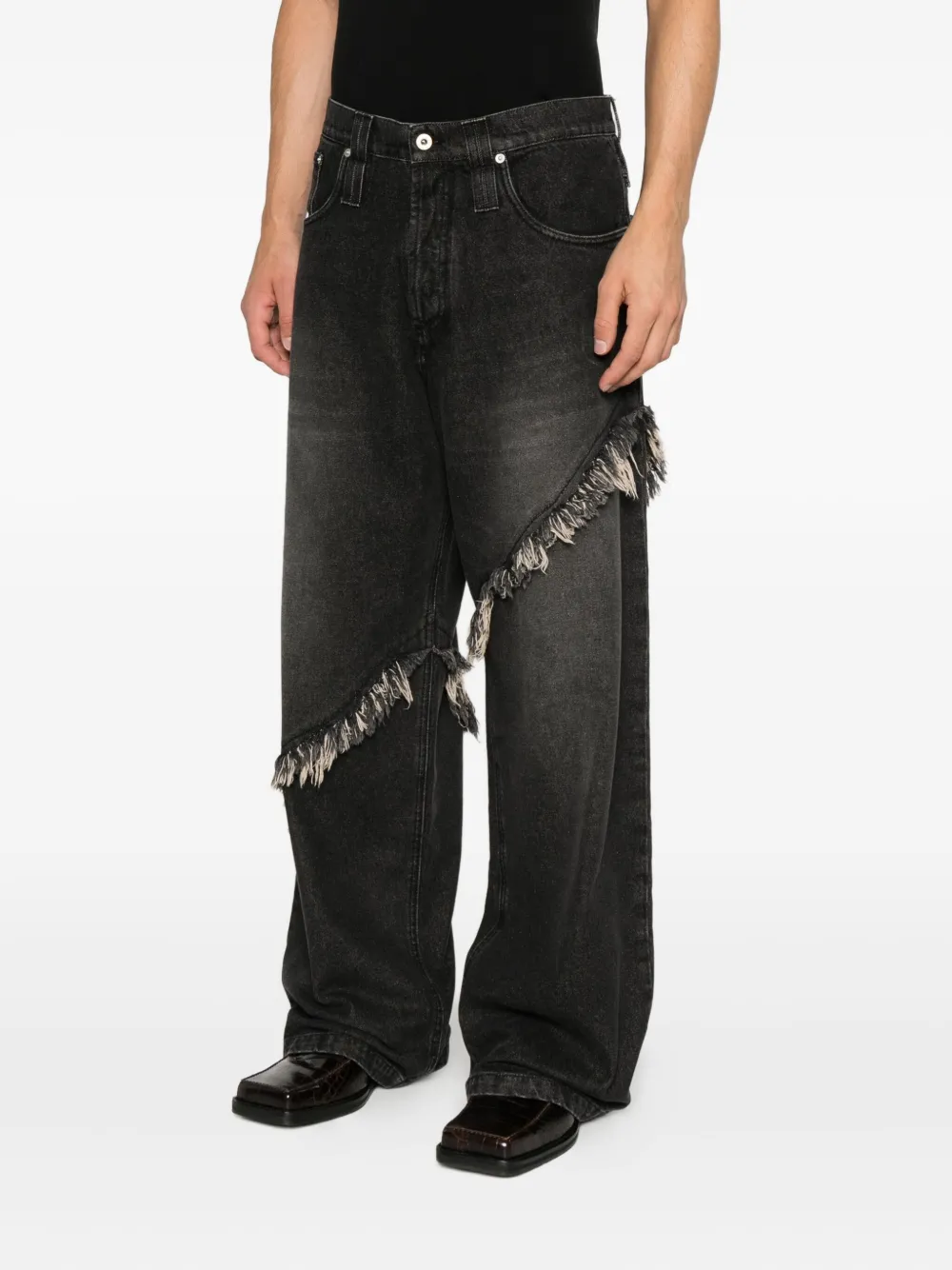 FEDERICO CINA Denim jeans met franje Zwart