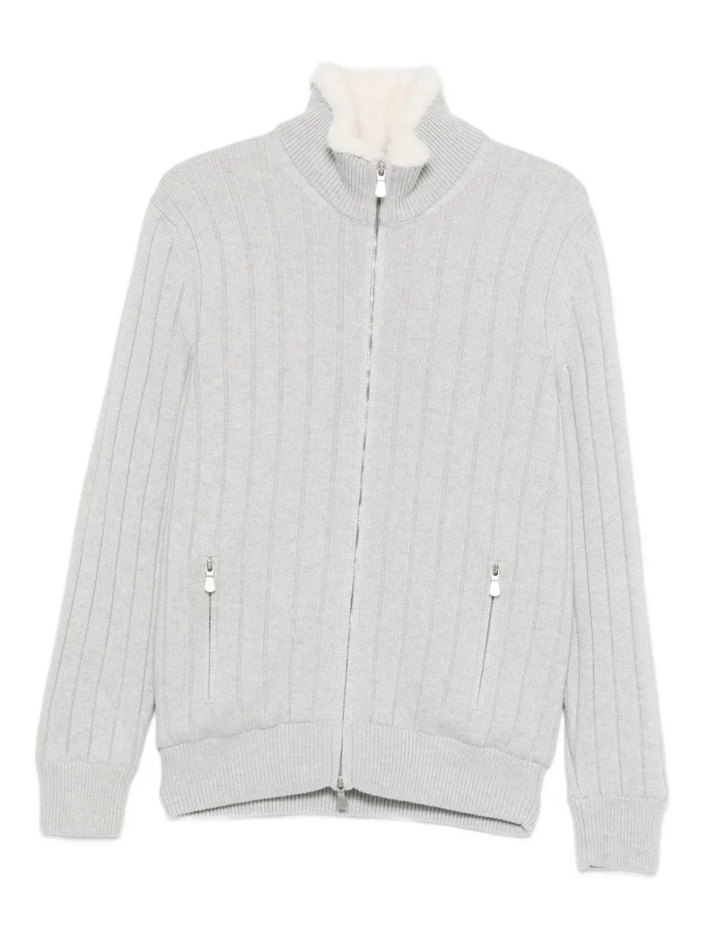 Fileria Ribbed Zip Cardigan In Gray