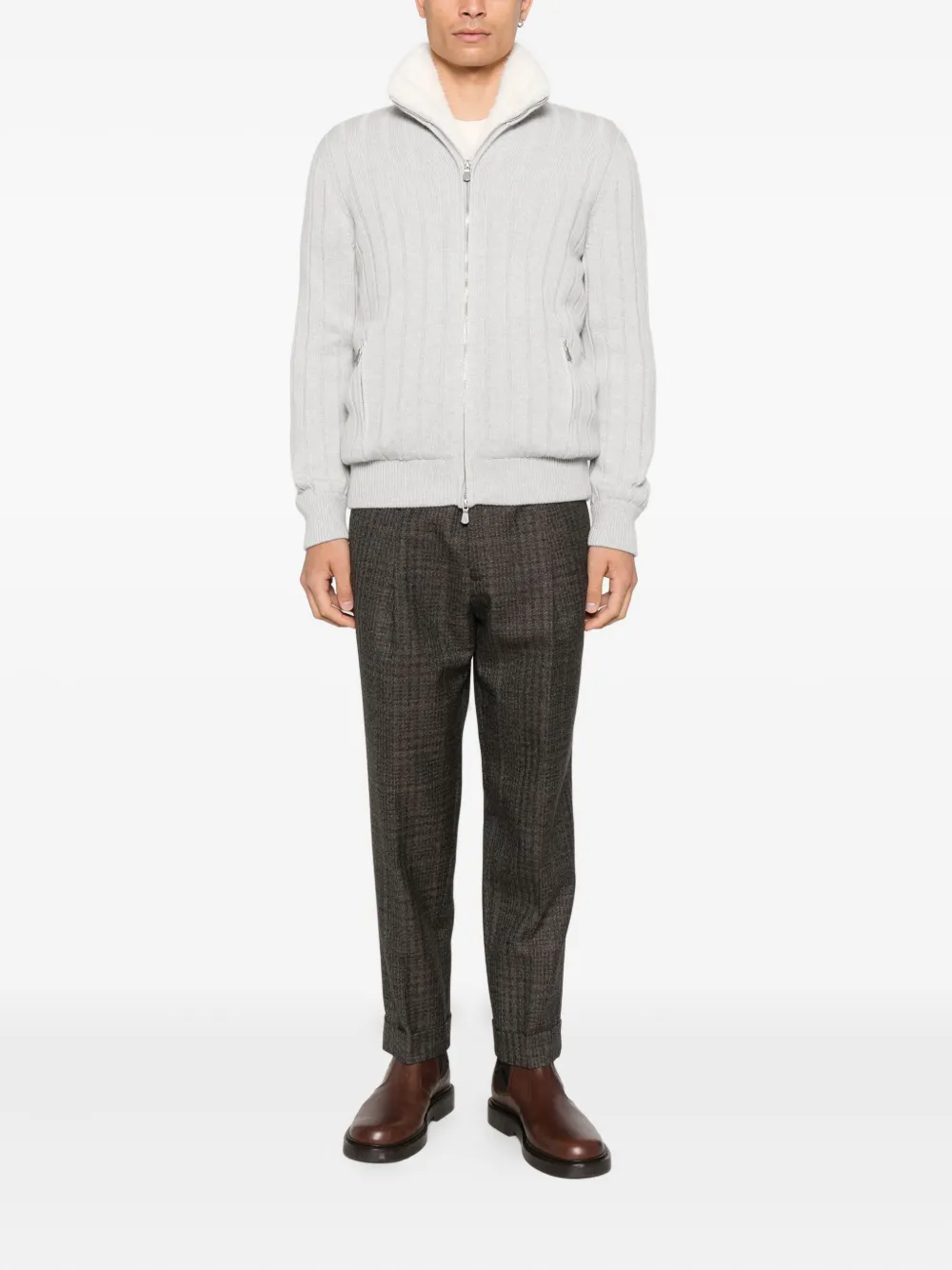 Fileria Ribbed Zip Cardigan In Gray