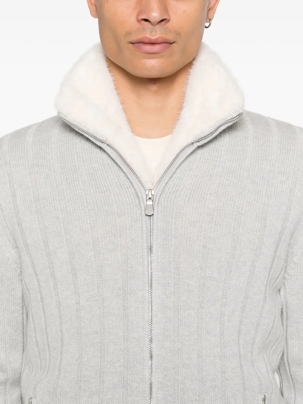 Fileria Ribbed Zip Cardigan In Gray