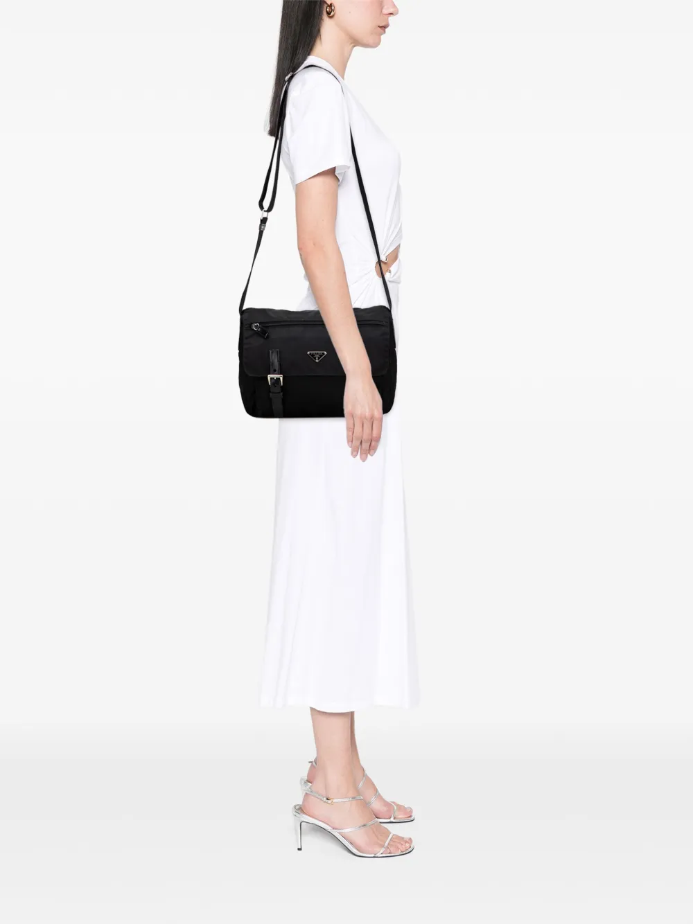 Pre-owned Prada 2013-2025 Tessuto Zip Double Buckle Messenger Bag Crossbody Bag In Black
