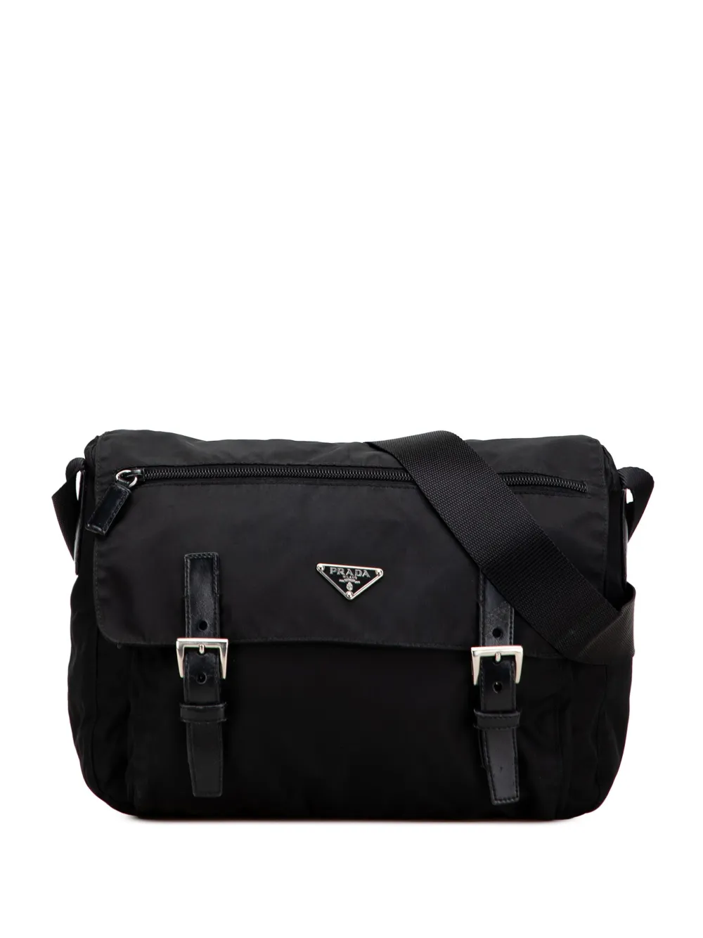 Pre-owned Prada 2013-2025 Tessuto Zip Double Buckle Messenger Bag Crossbody Bag In Black