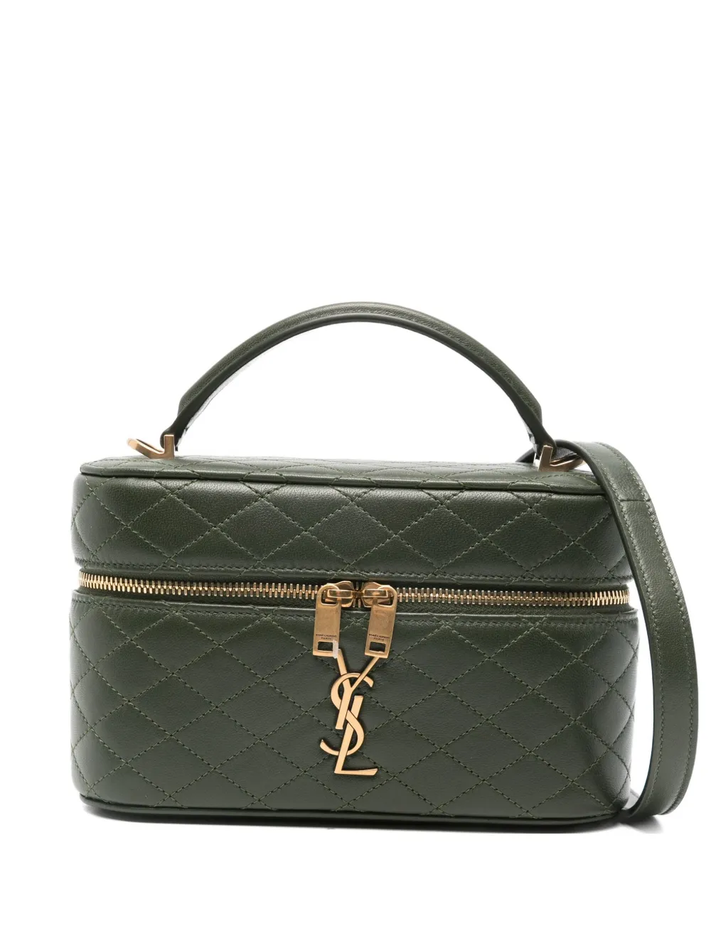 Saint Laurent Gaby Quilted Logo Mini Bag In Green