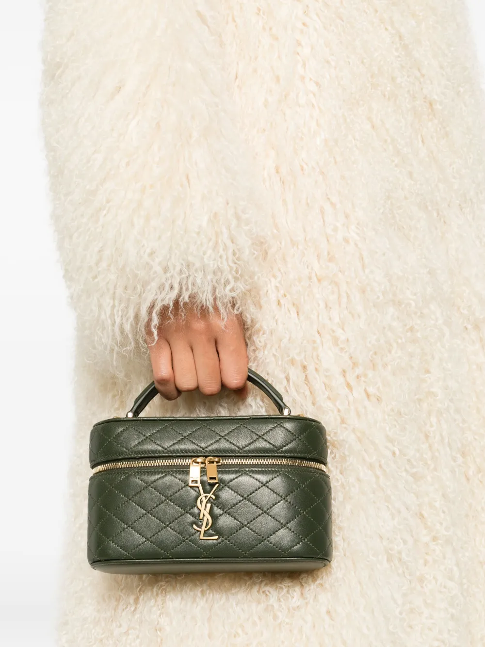 Saint Laurent Gaby Quilted Logo Mini Bag In Green