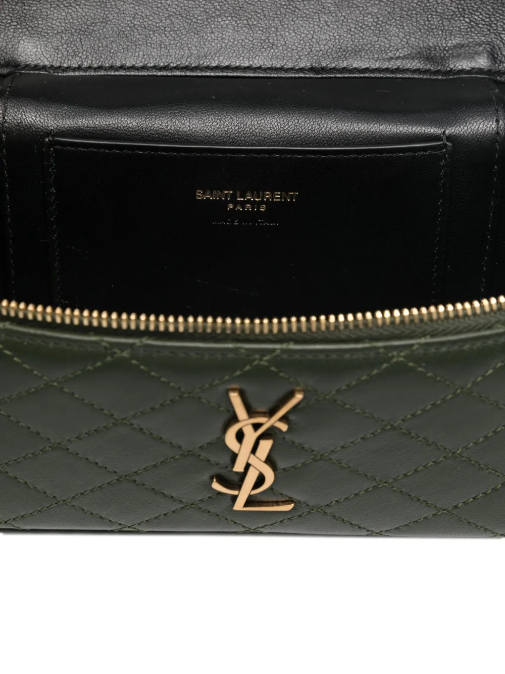 Saint Laurent Gaby Quilted Logo Mini Bag In Green