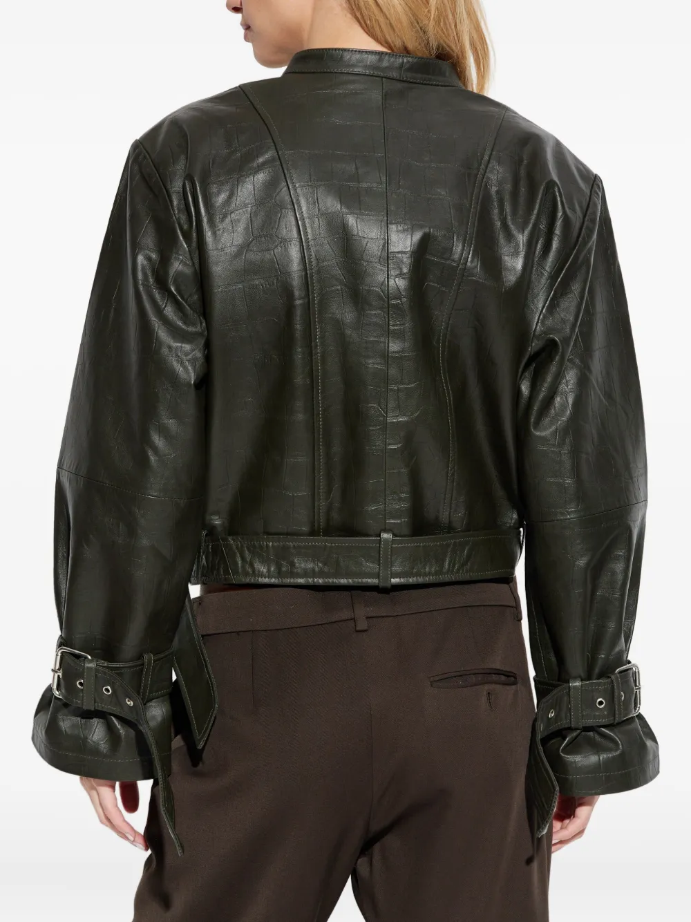 Gestuz Buckle-detail Leather Jacket In Green