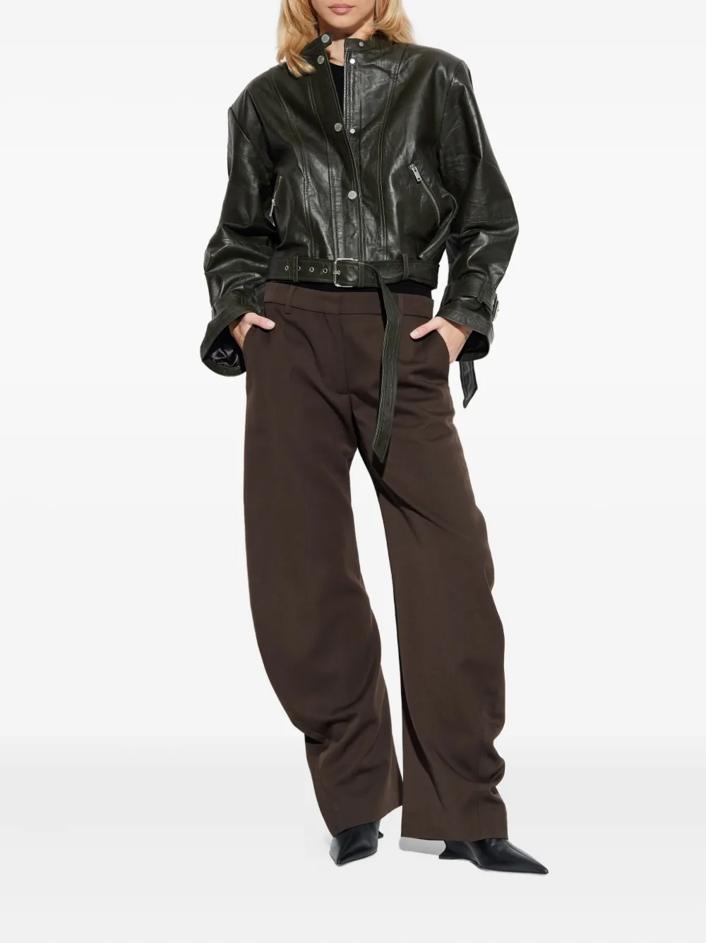Gestuz Buckle-detail Leather Jacket In Green