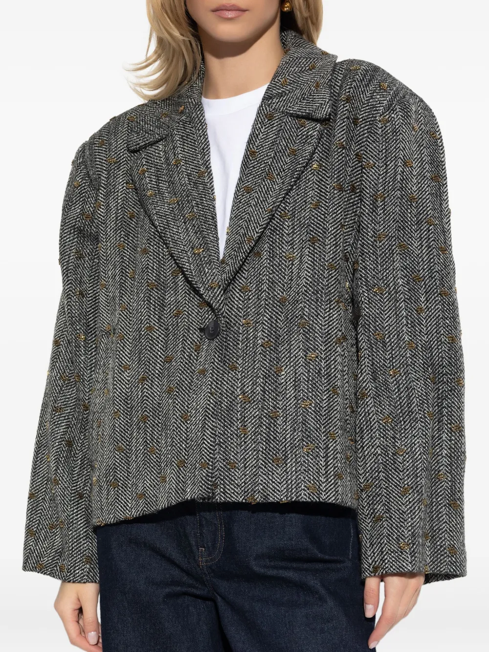 Gestuz Herringbone-pattern Blazer In Gray