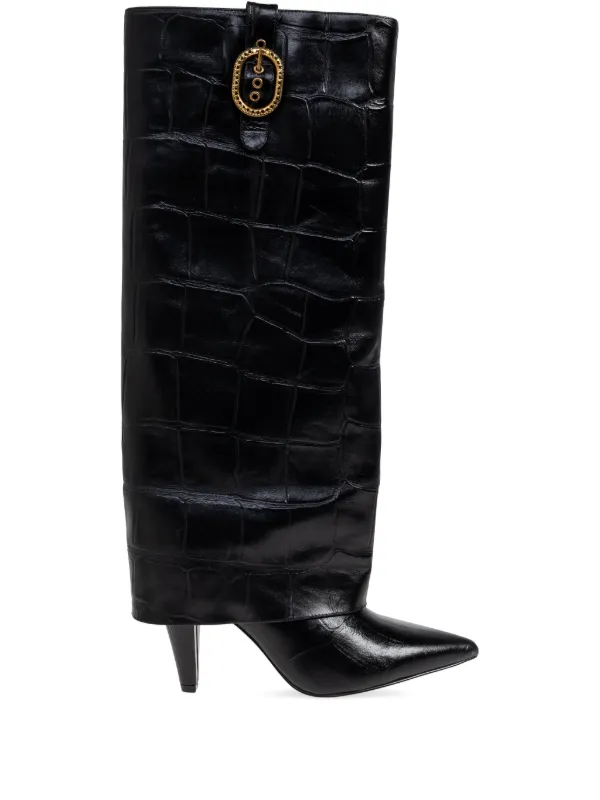 G0924-07★ブラックレザー ロングブーツ ジッパー Kurt Geiger London レザーロングブーツ | ブラック | FARFETCH JP