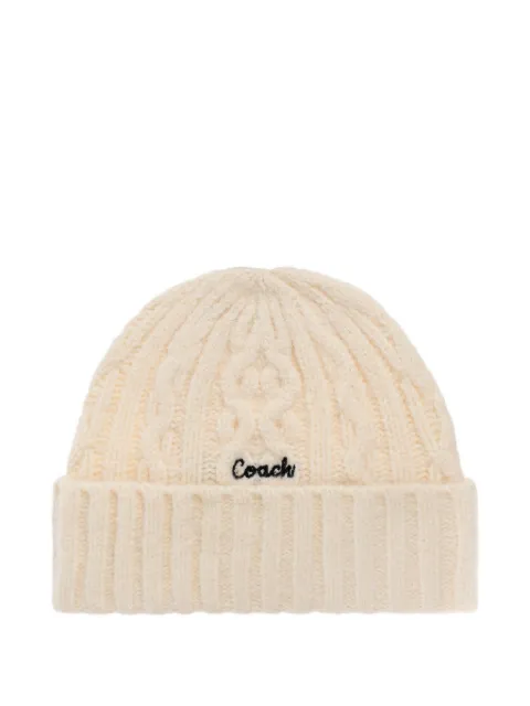 Coach cable-knit logo-embroidered beanie hat