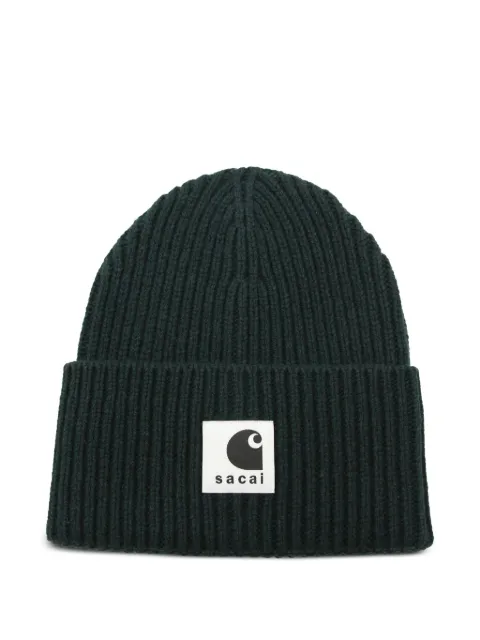 Carhartt WIP x Sacai ribbed logo-patch beanie