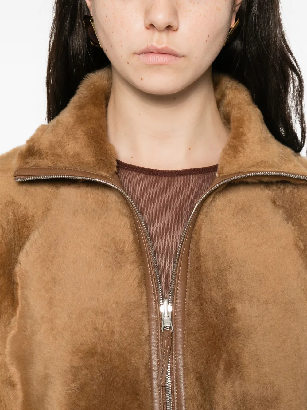 Utzon Zip-up Shearling Jacket In Brown