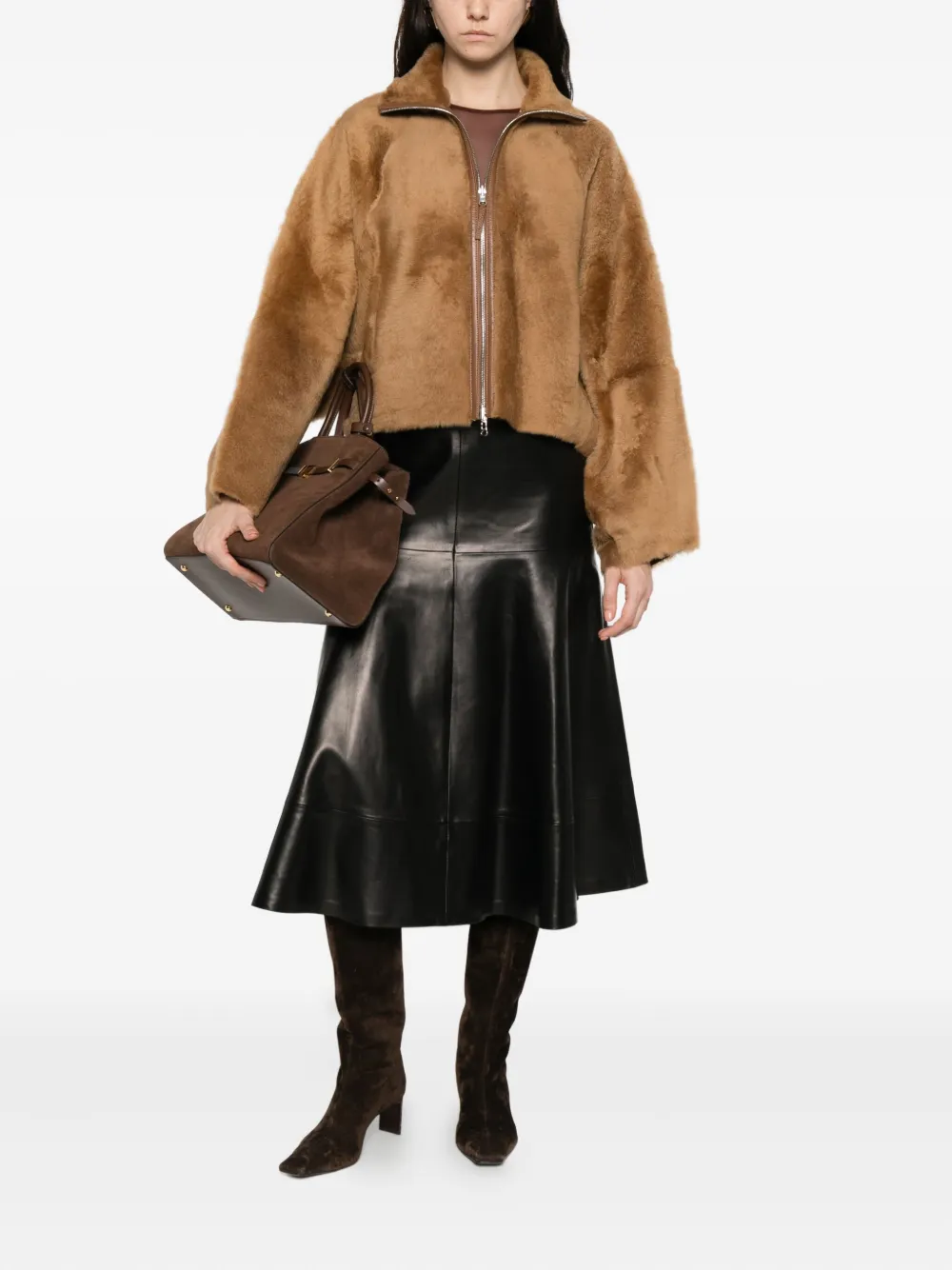 Utzon Zip-up Shearling Jacket In Brown