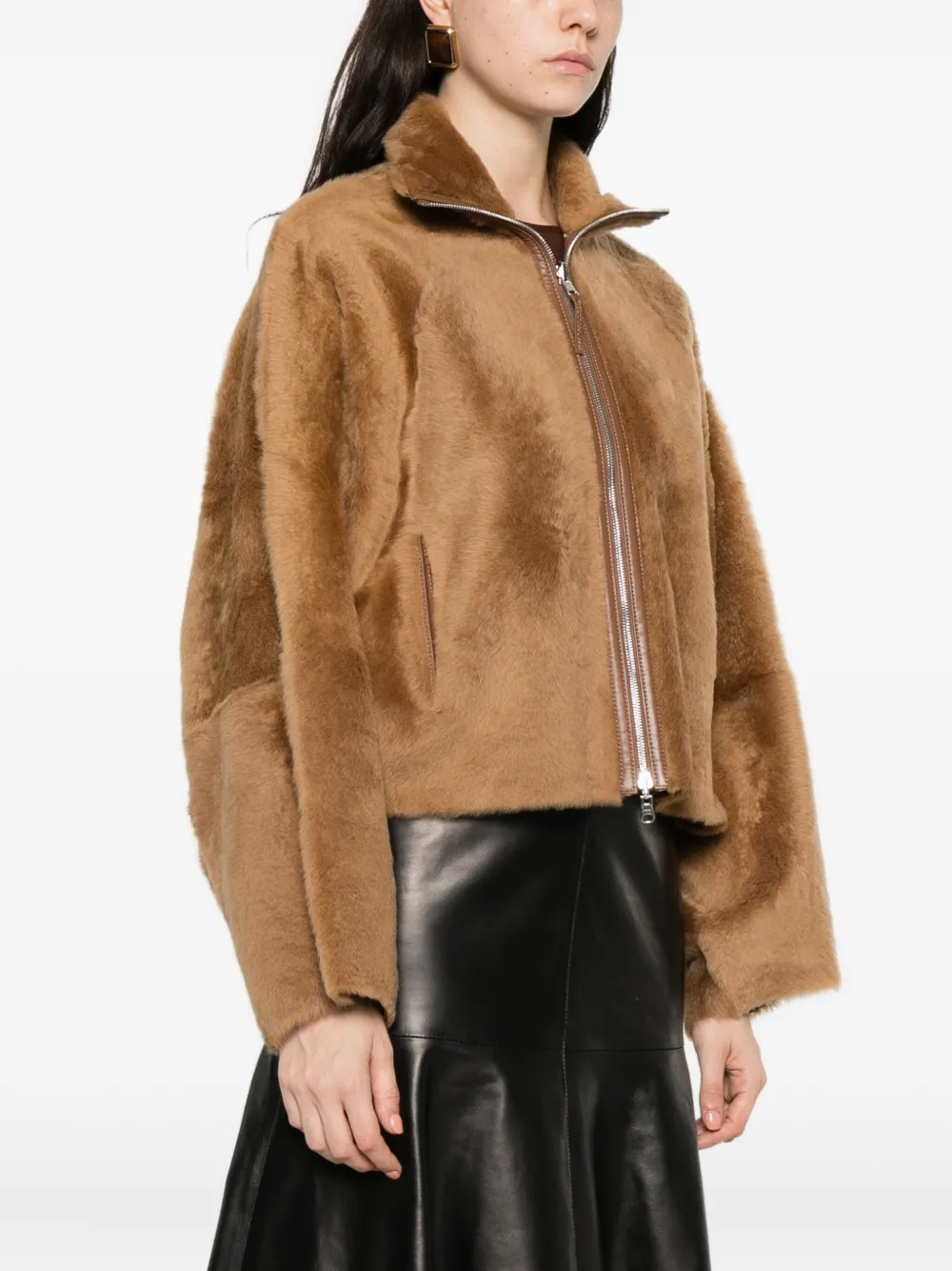 Utzon Zip-up Shearling Jacket In Brown