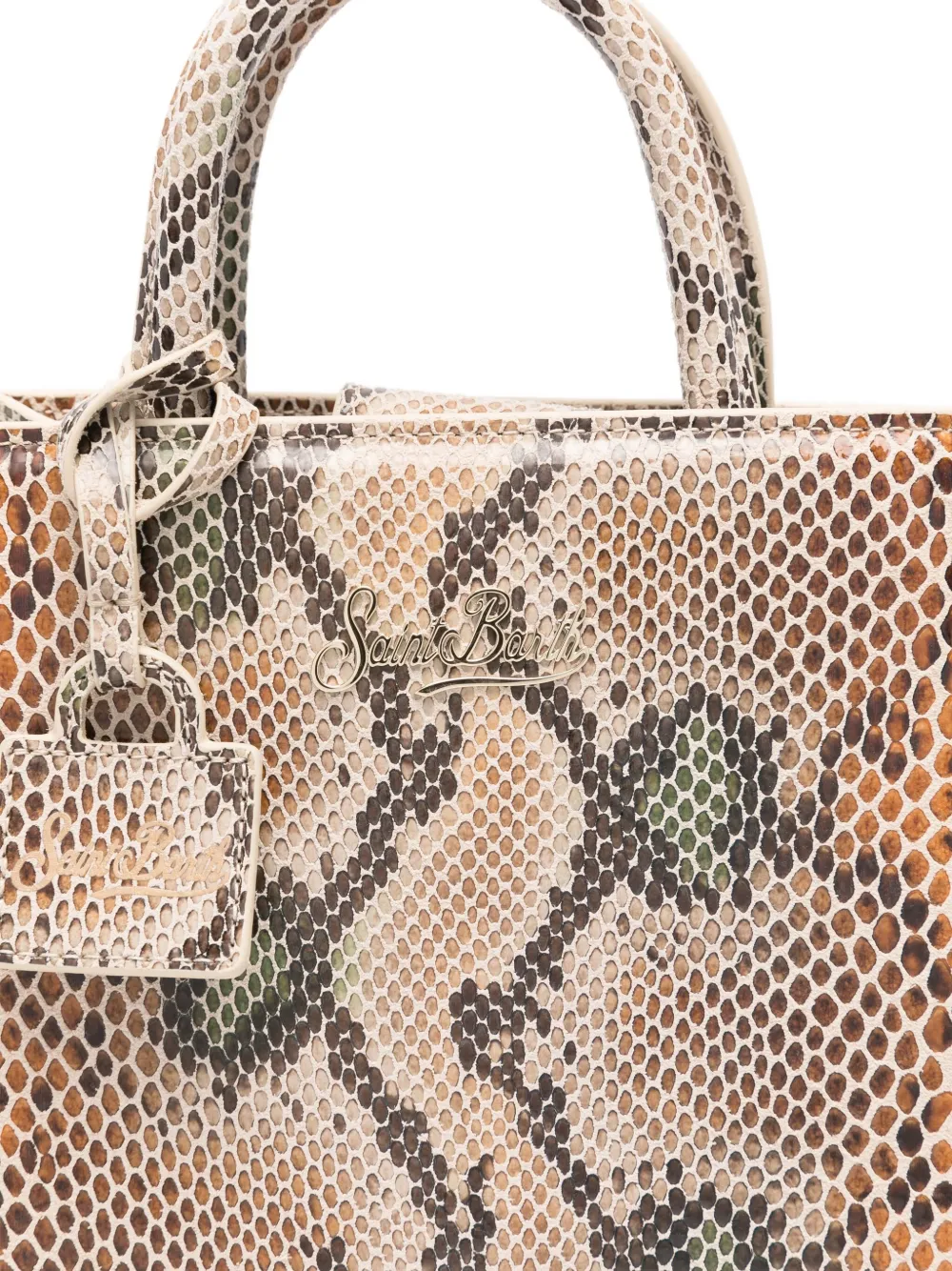 MC2 Saint Barth Shopper met slangen-effect en handvat Beige