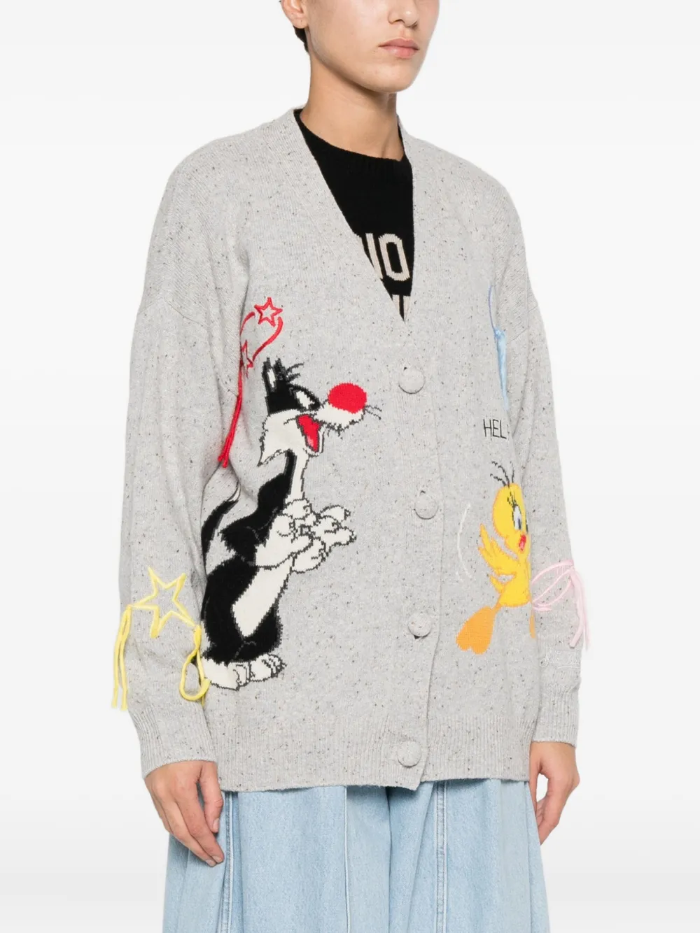Mc2 Saint Barth Cartoon Donegal Cardigan In Gray