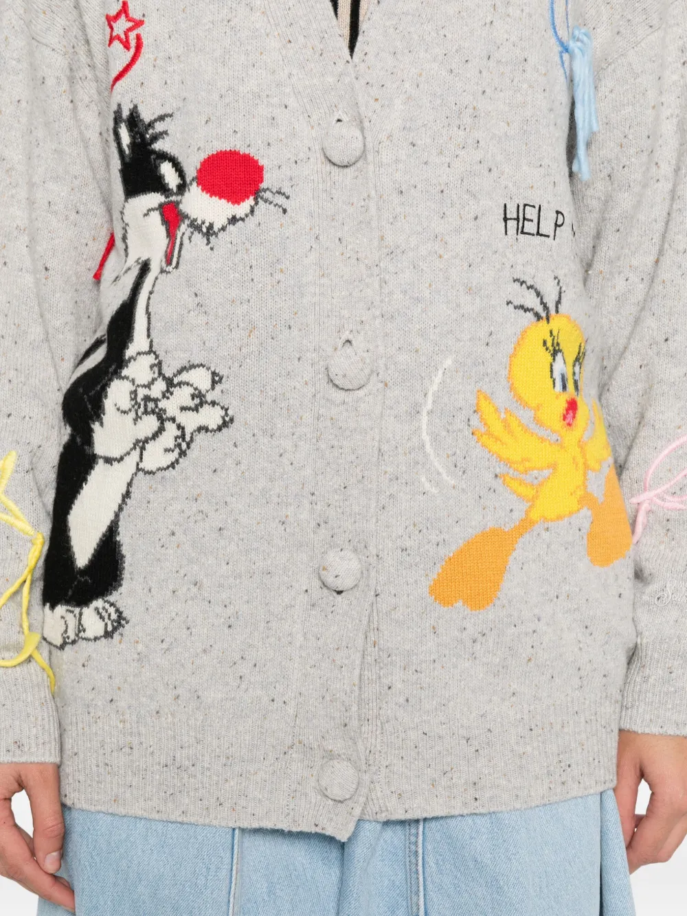 Mc2 Saint Barth Cartoon Donegal Cardigan In Gray