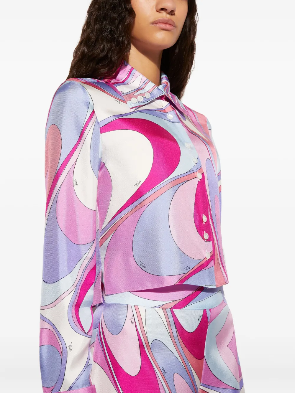 Pucci Onde-print Silk Shirt In Pink