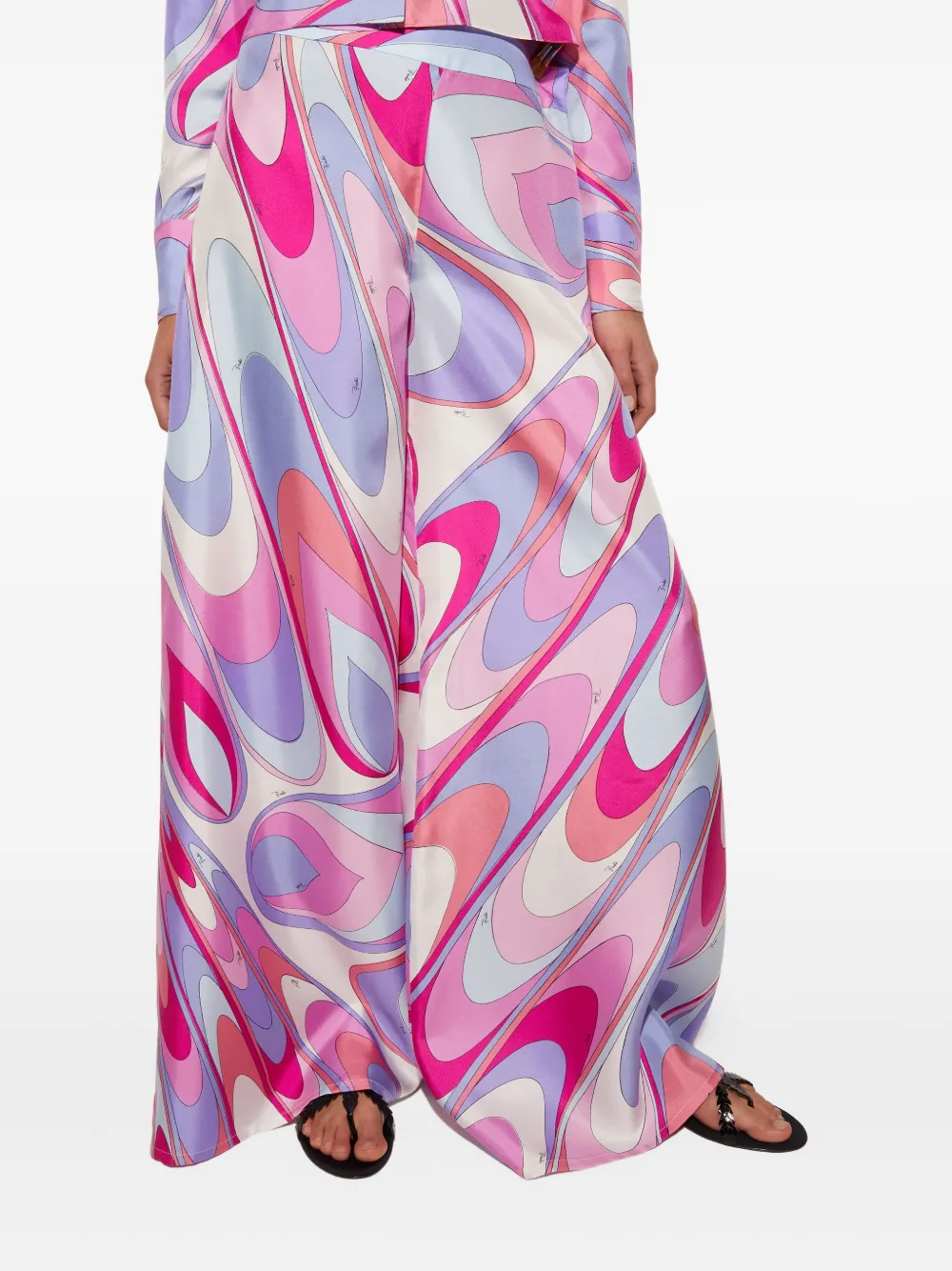 Pucci Onde-print Silk-twill Trousers In White