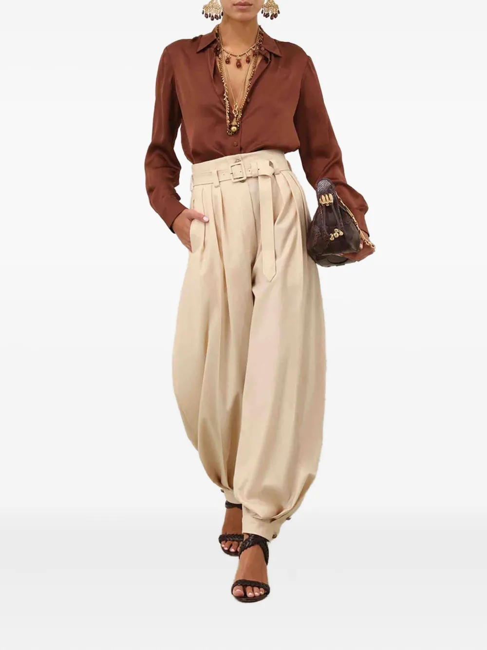 ZIMMERMANN Geplooide broek met ceintuur - Beige
