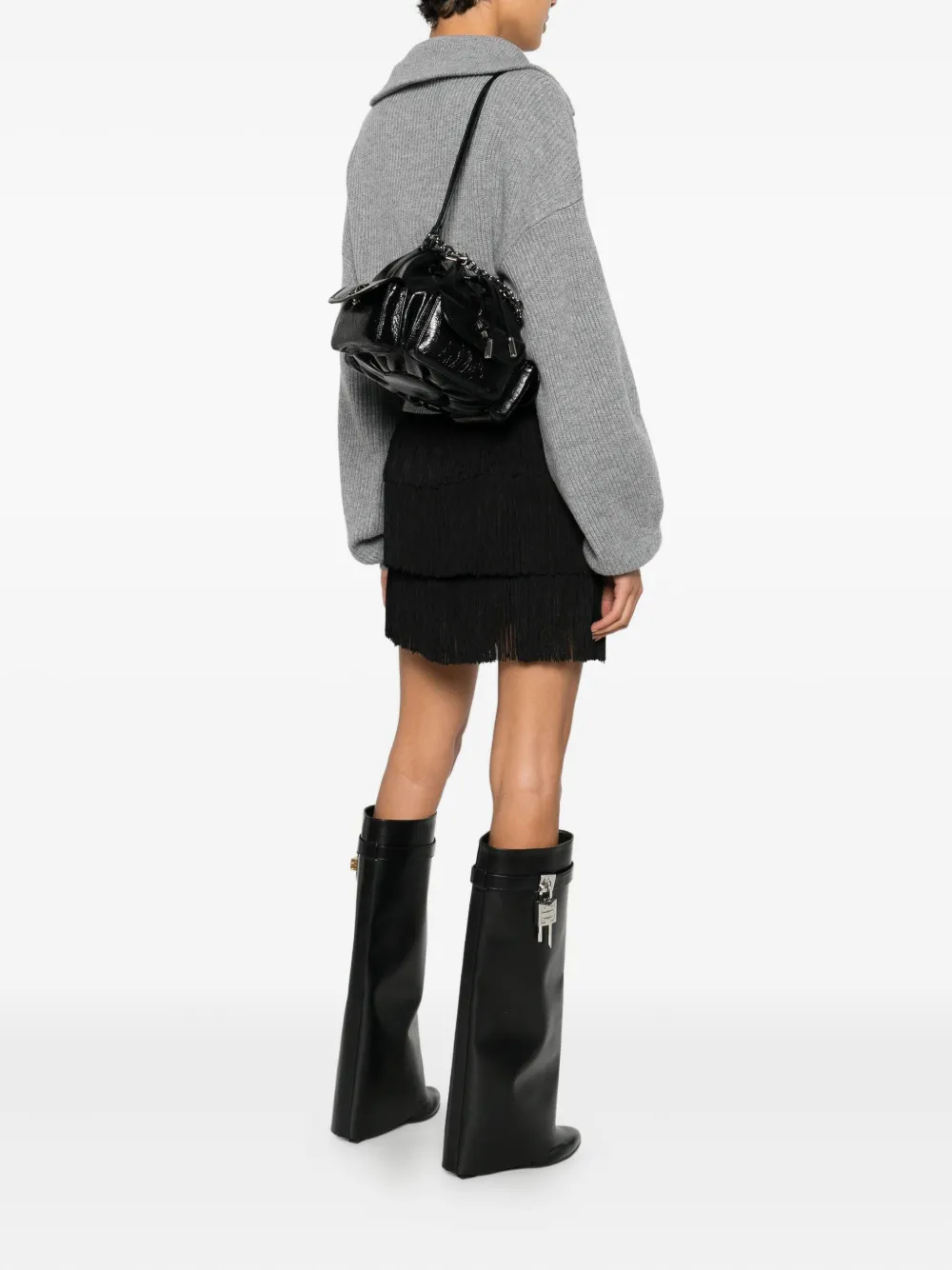 Off-White Schoudertas met trekkoord - Zwart