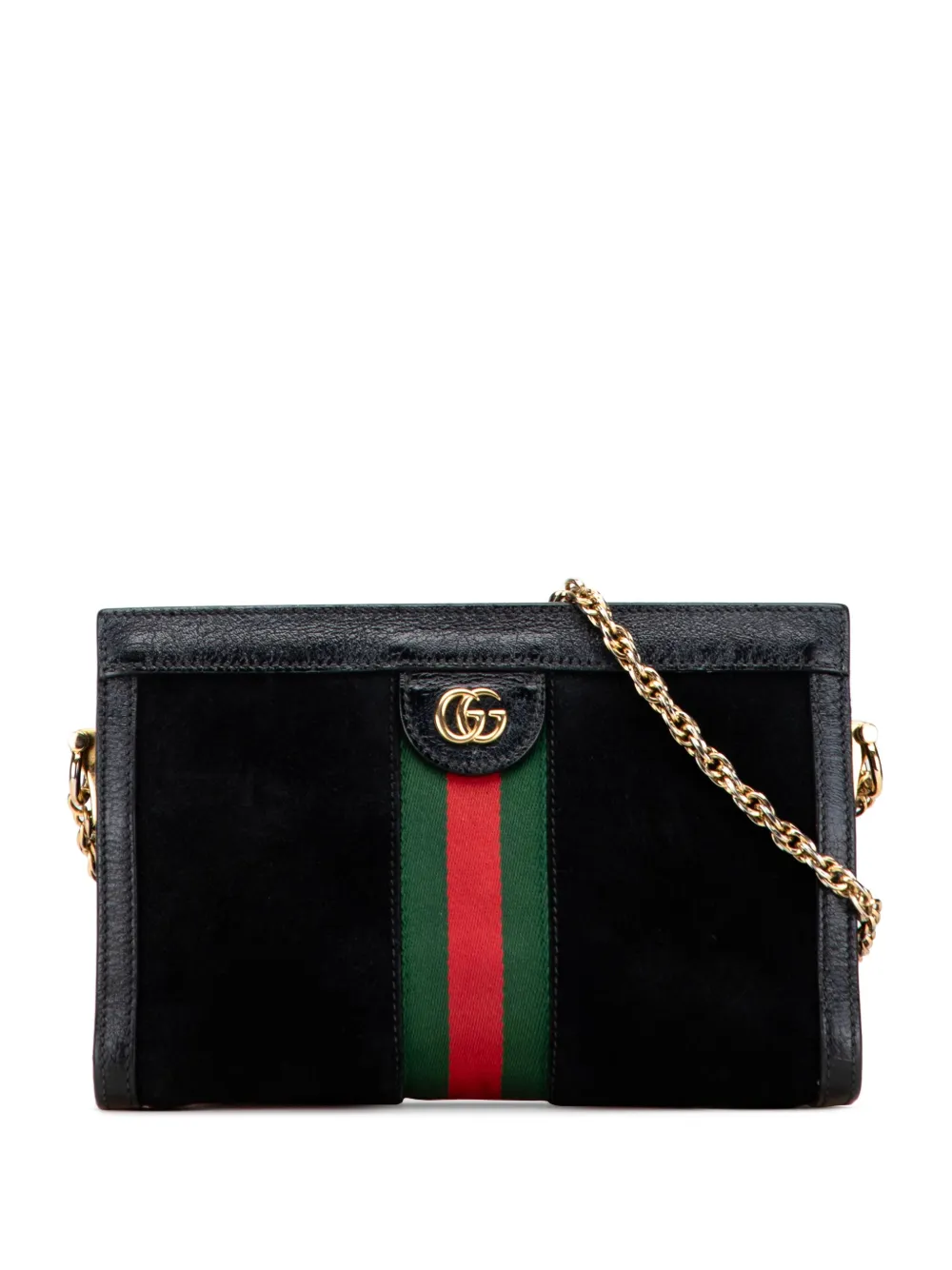 Pre-owned Gucci 2016-2025 Small Suede Ophidia Chain Crossbody Bag In Black