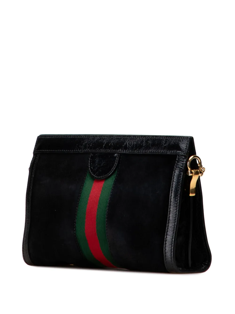 Pre-owned Gucci 2016-2025 Small Suede Ophidia Chain Crossbody Bag In Black