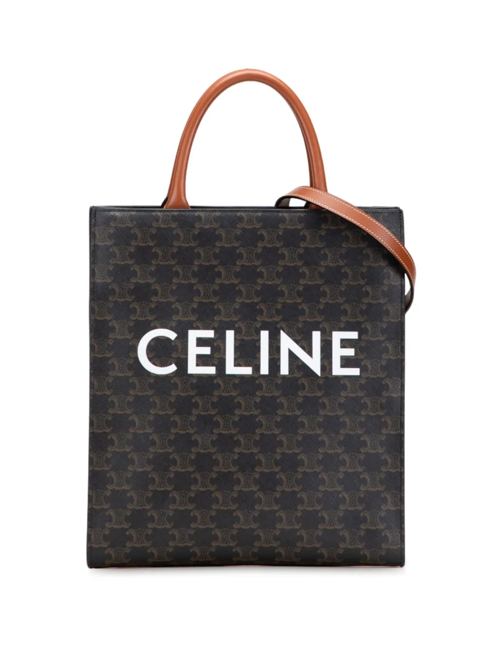 Celine Pre-Owned 2021 Small Triomphe Coated Canvas Vertical Cabas Tote satchel | Brown | Image 1