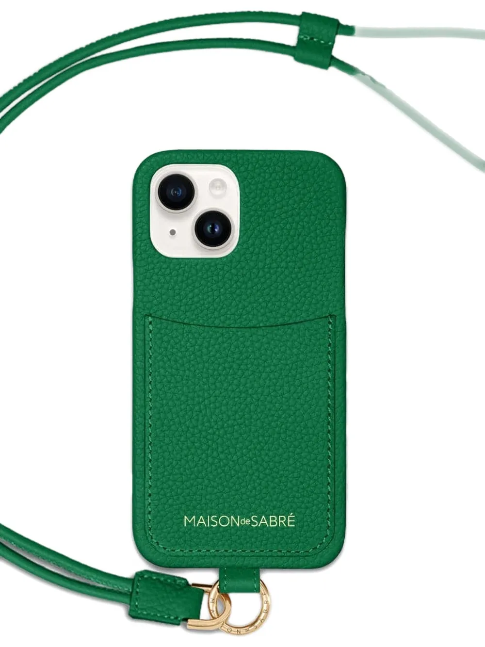 MAISON de SABRÉ Cover per iPhone 14 con fessura portacarte e cordino - Verde