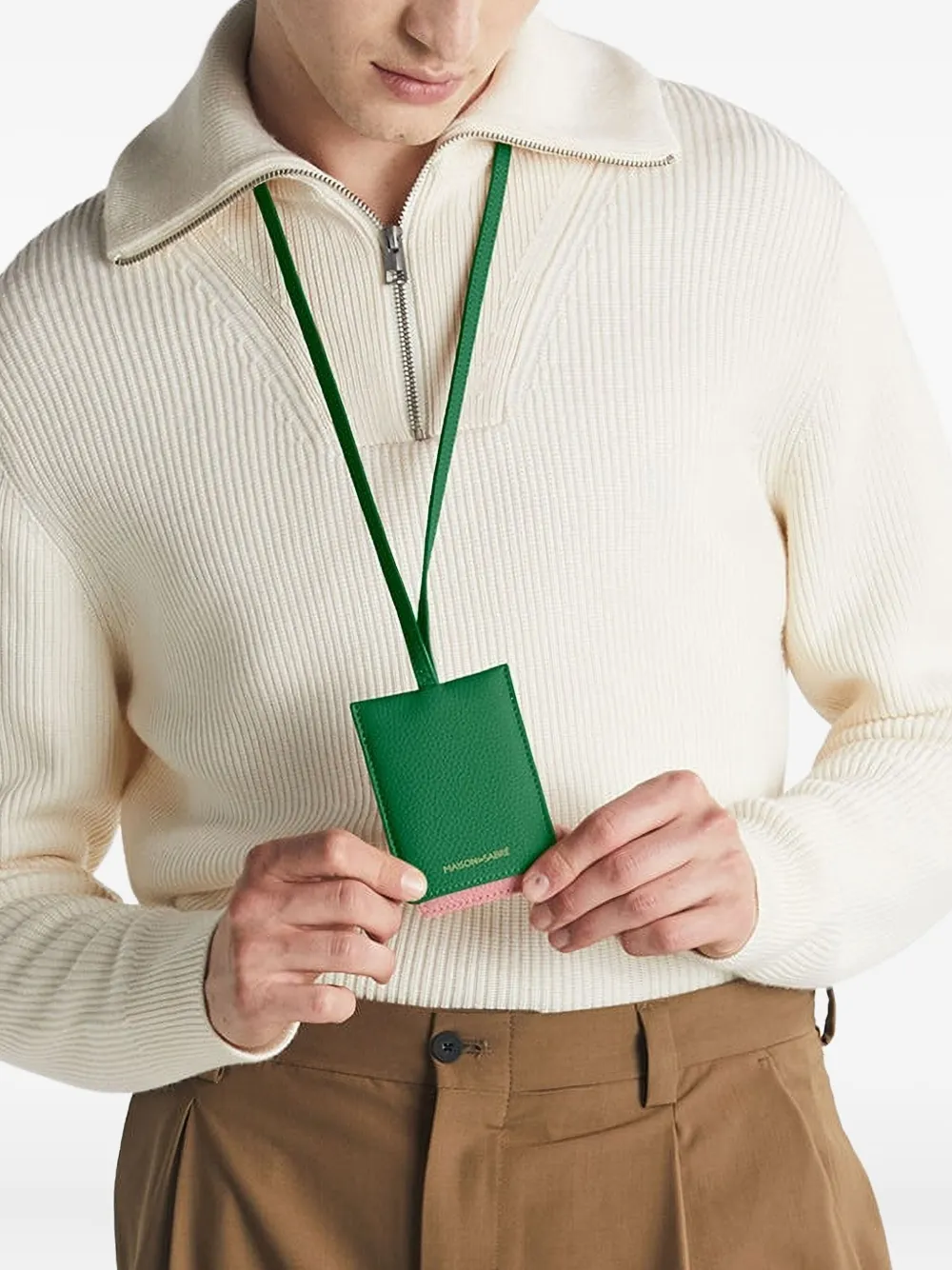 Maison De Sabre The Id Lanyard Leather Identification Tag In Green